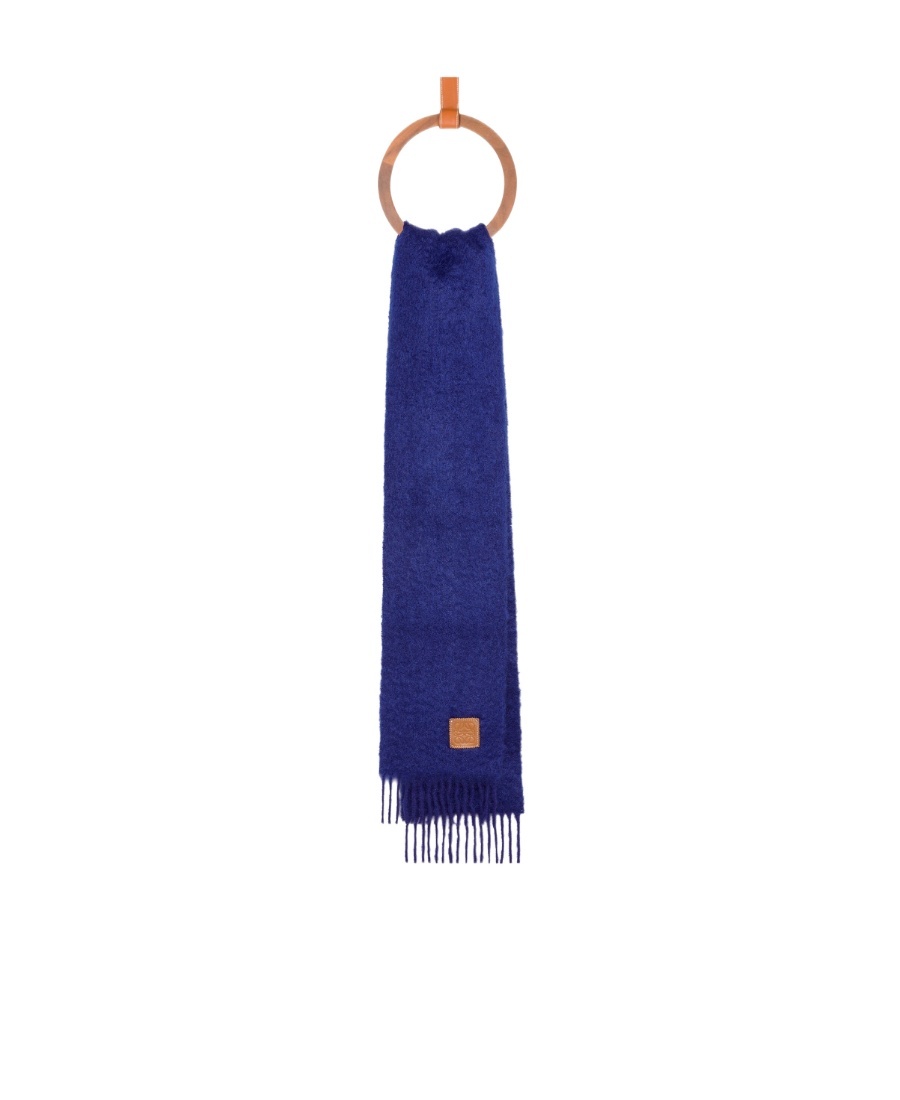 Loewe Logo Wool Scarf In Blue