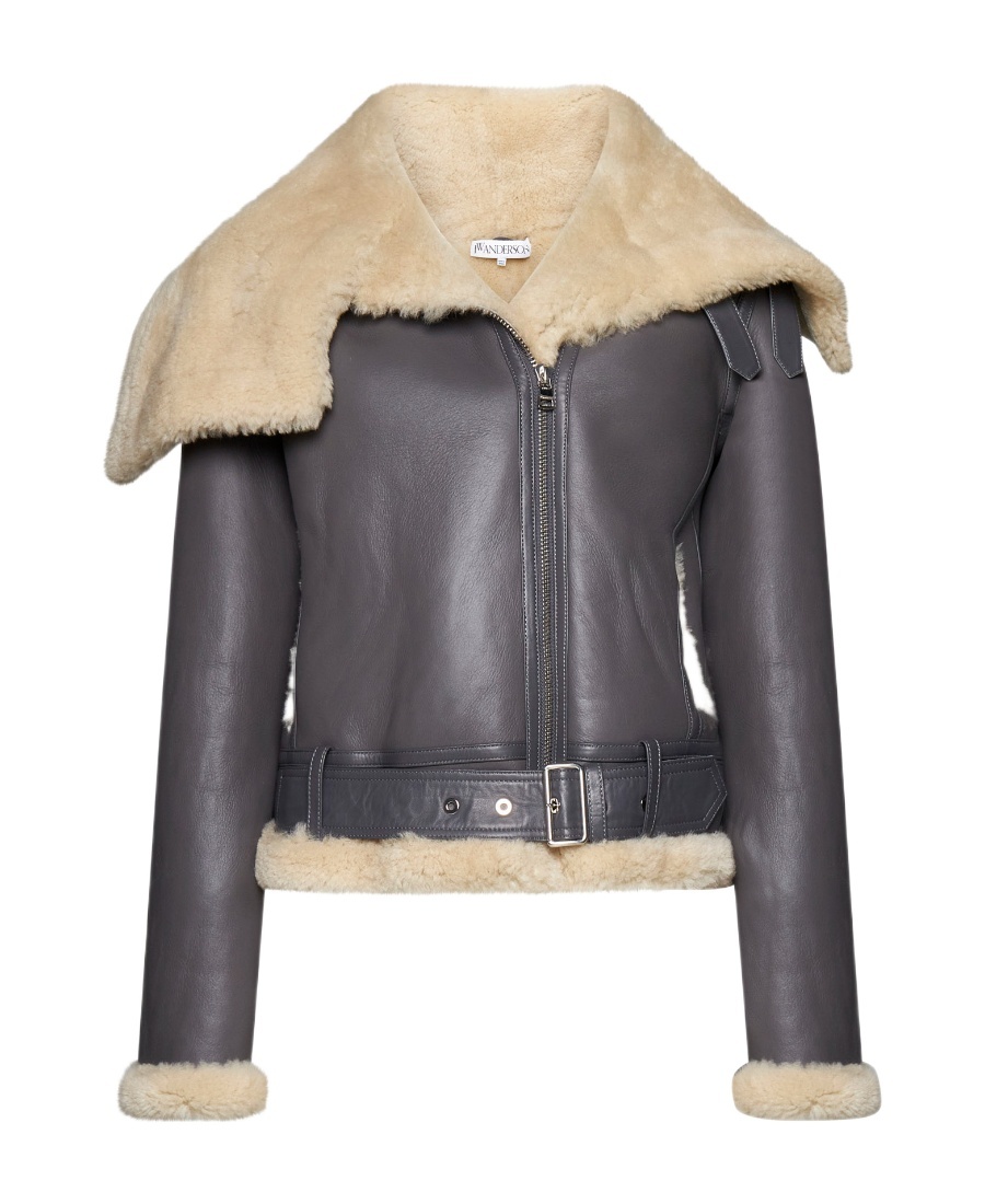Jw Anderson Fleece-collar Leather Jacket In Black