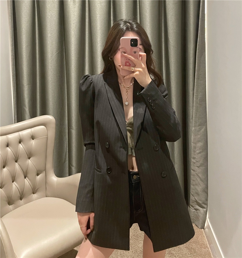 Red Valentino Striped Double-breasted Suit Jacket In Black