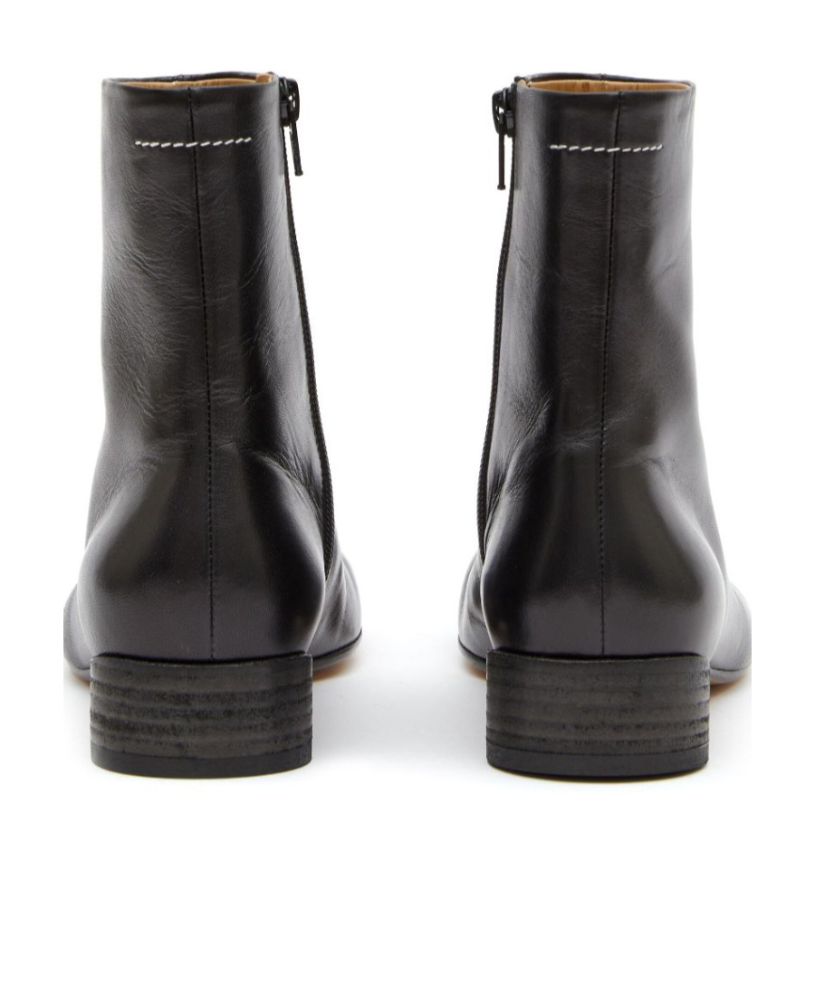 Shop Mm6 Maison Margiela Logo-embroidered Leather Ankle Boots In Black