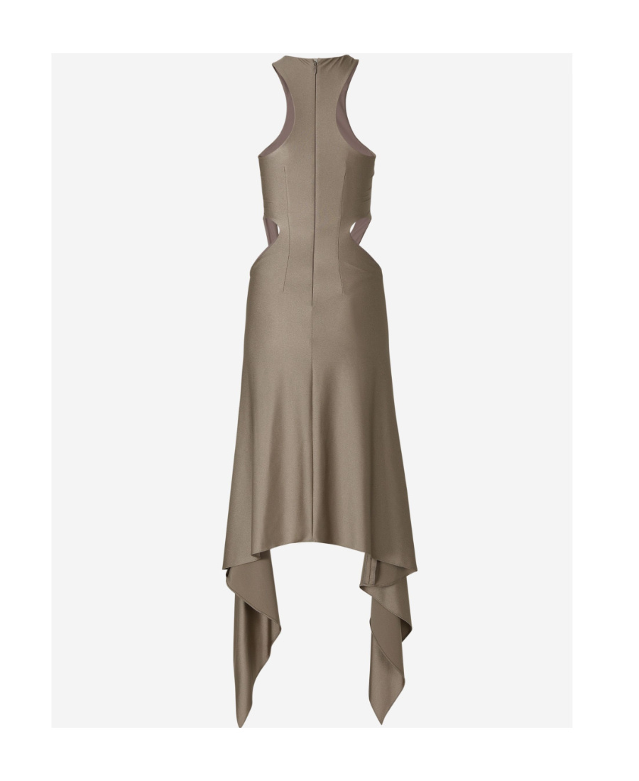 Attico Draped-hem Cut-out Midi Dress In Brown