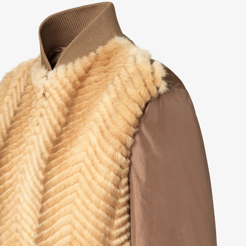 Fendi Brown Mink And Taffeta Bomber Jacket In Multi