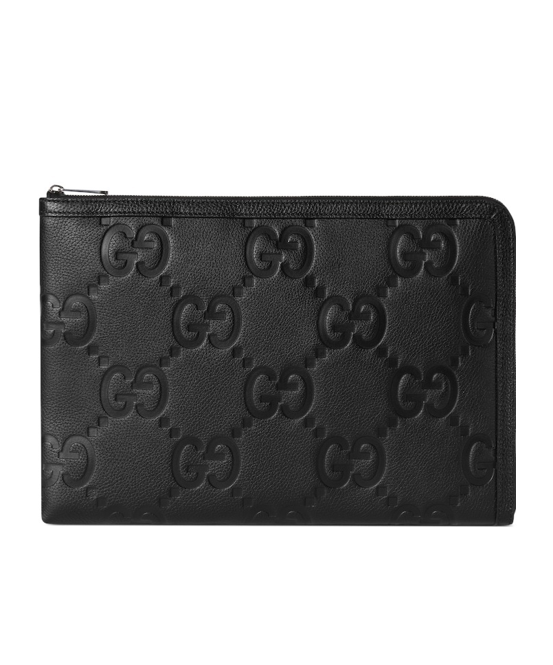 Gucci Jumbo Gg Leather Clutch Bag In Black