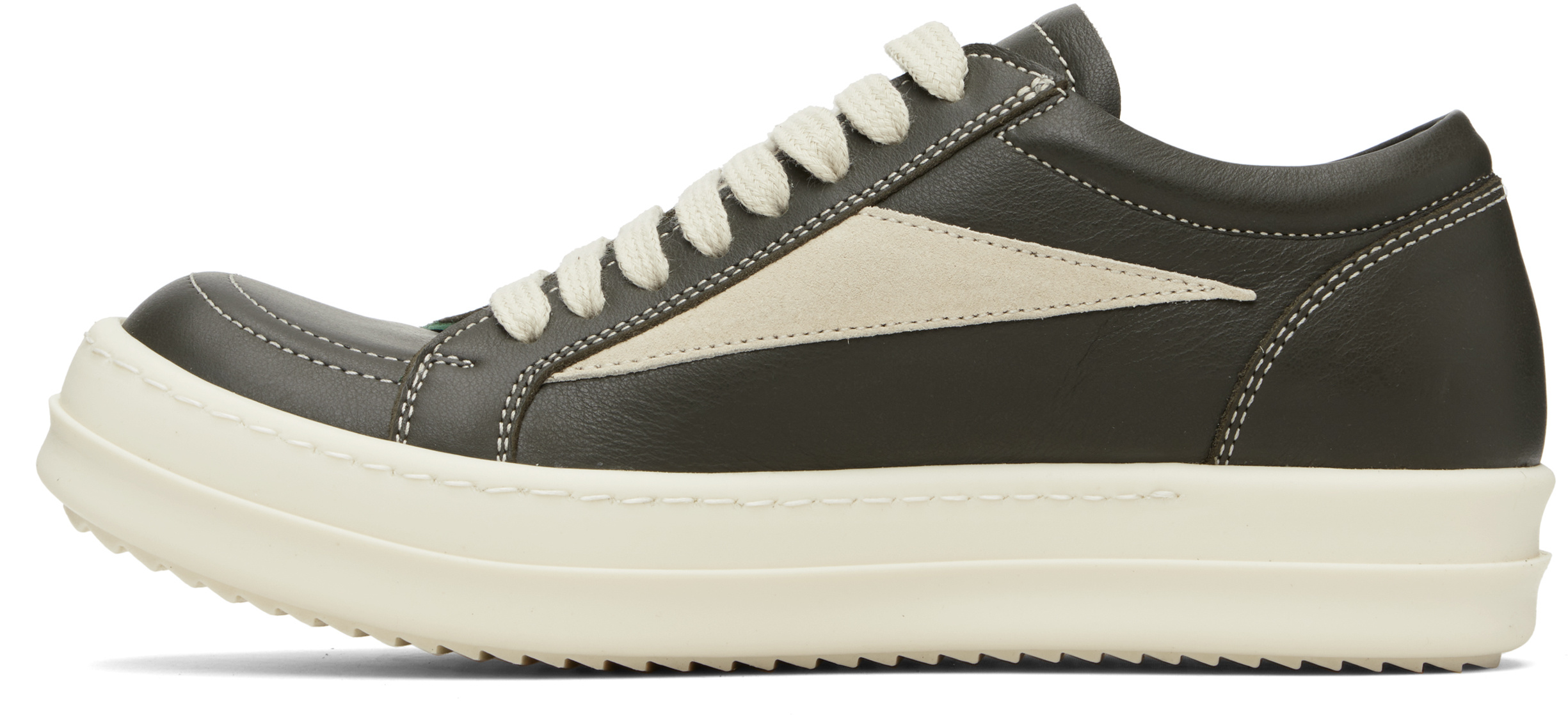 Rick Owens Women Black Low Top Sneakers With Contrasting Stitching In Leather Woman In Brown