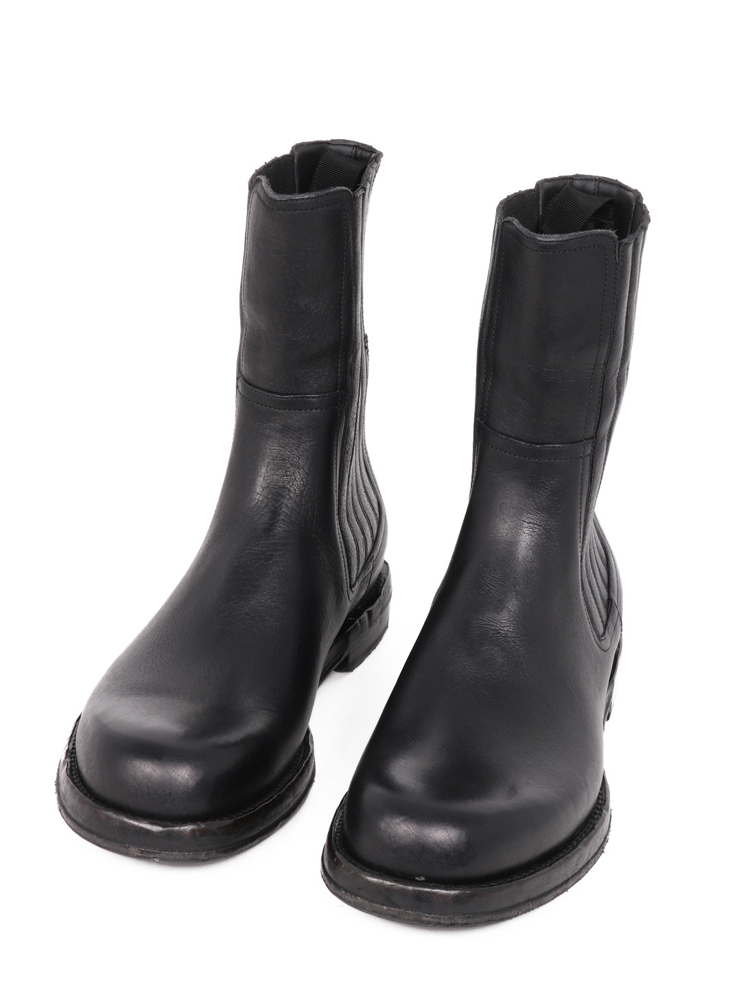 Dolce & Gabbana Black Horse Leather Mid Calf Boots Men Shoes In Black
