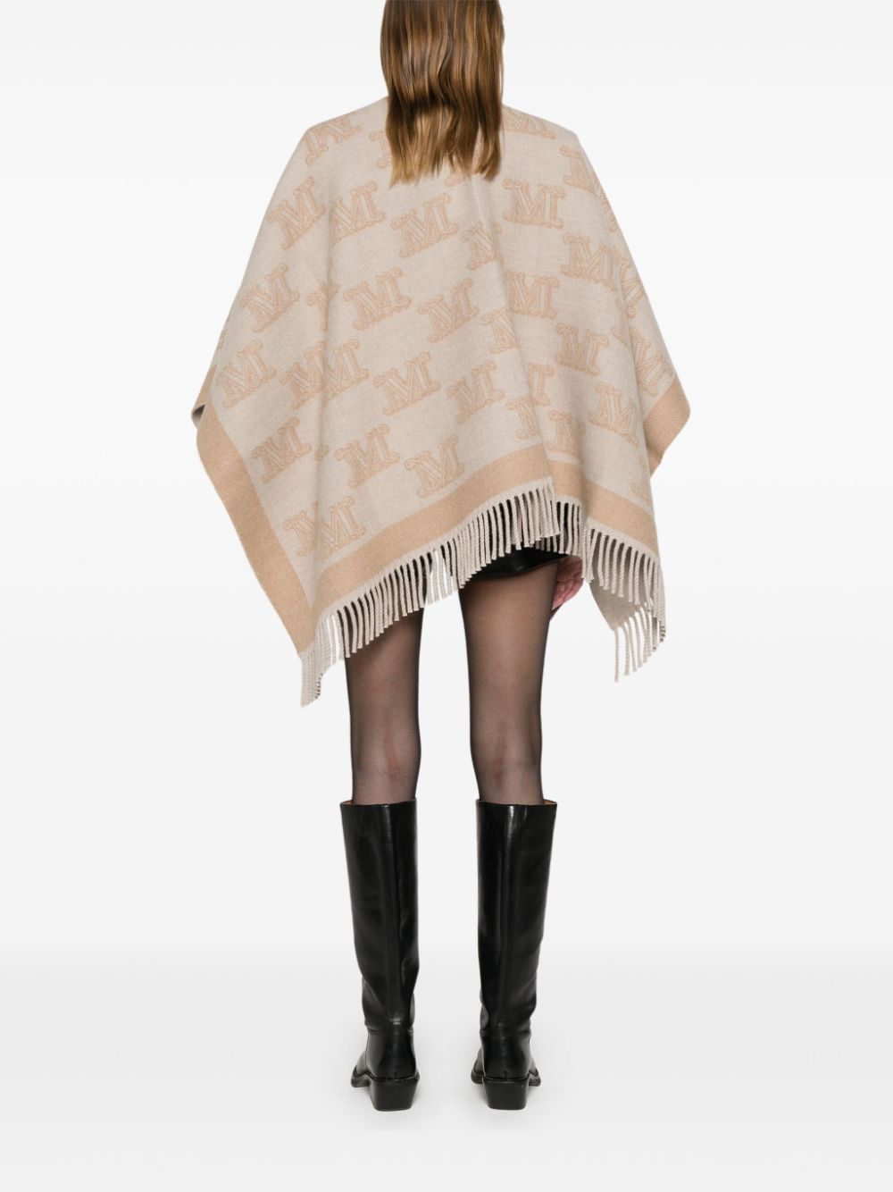 Max Mara Logo Wool Cape In Nude