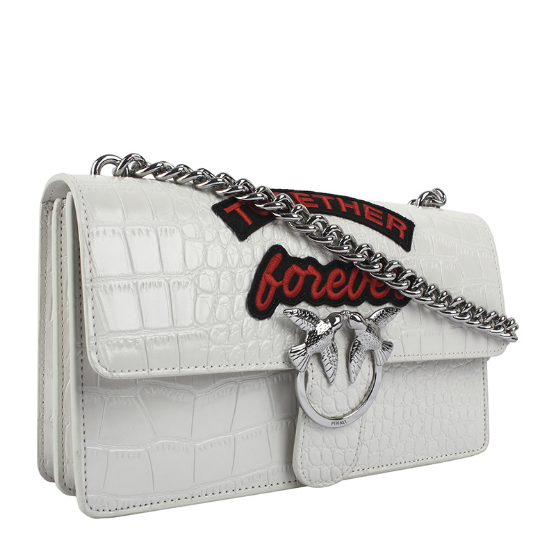 Pinko Logo Details Shoulder Bag In White