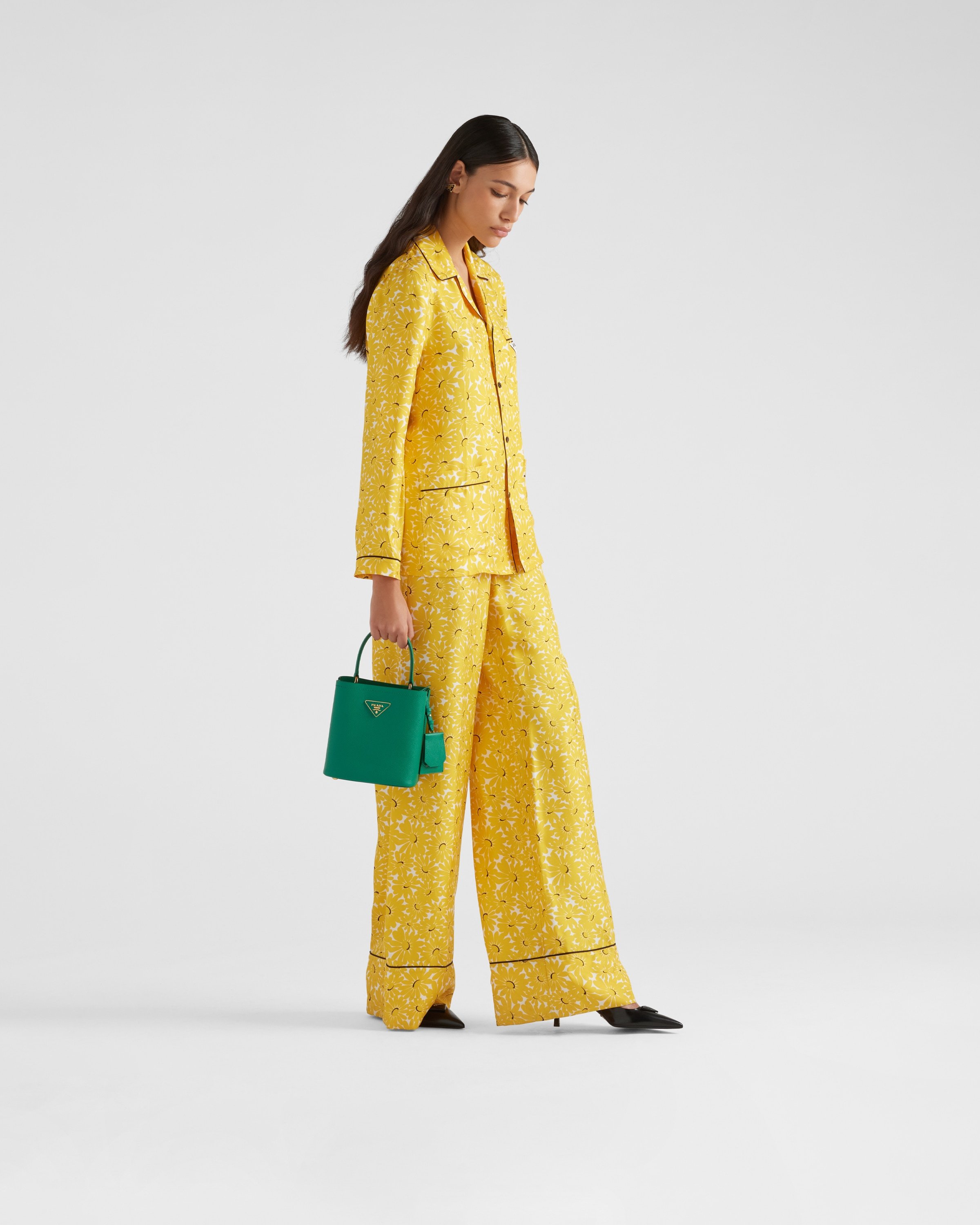Prada Small Leather Panier Bag In Green