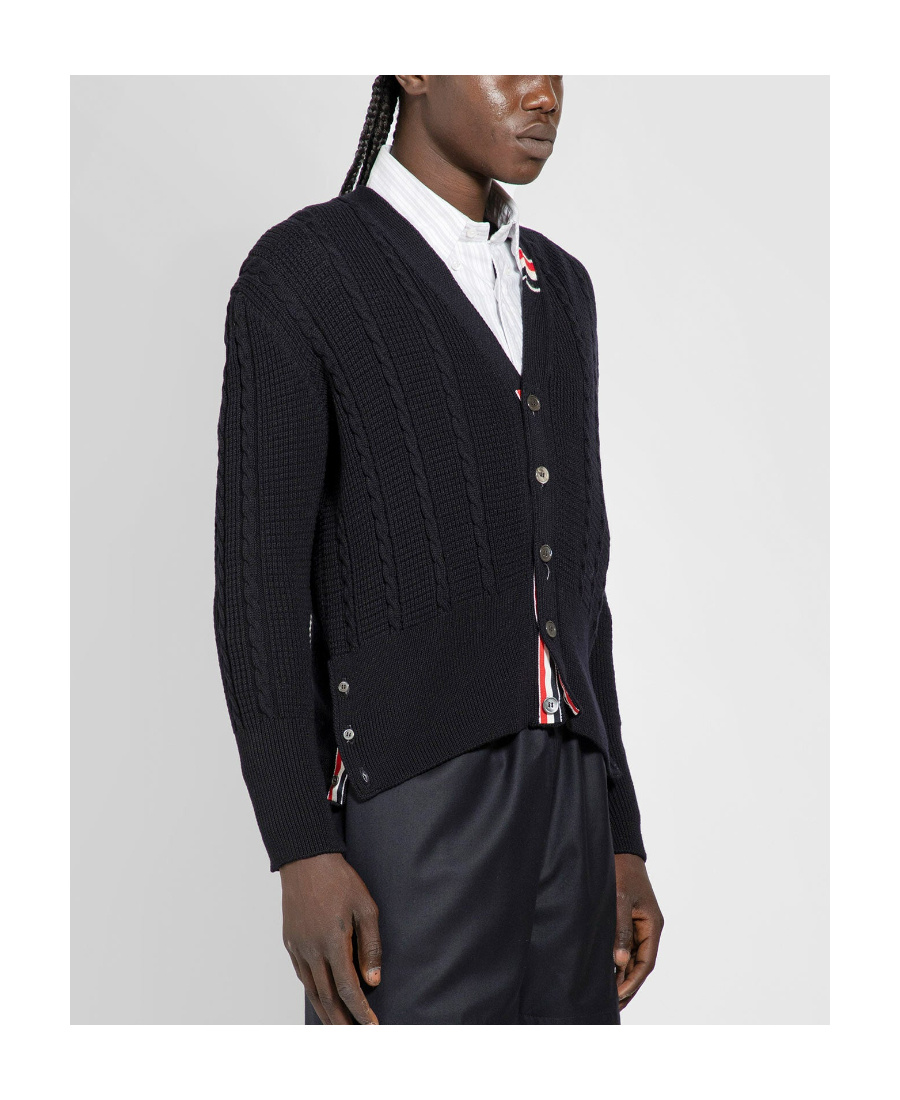 Thom Browne Cable-knit Virgin-wool Cardigan In Black