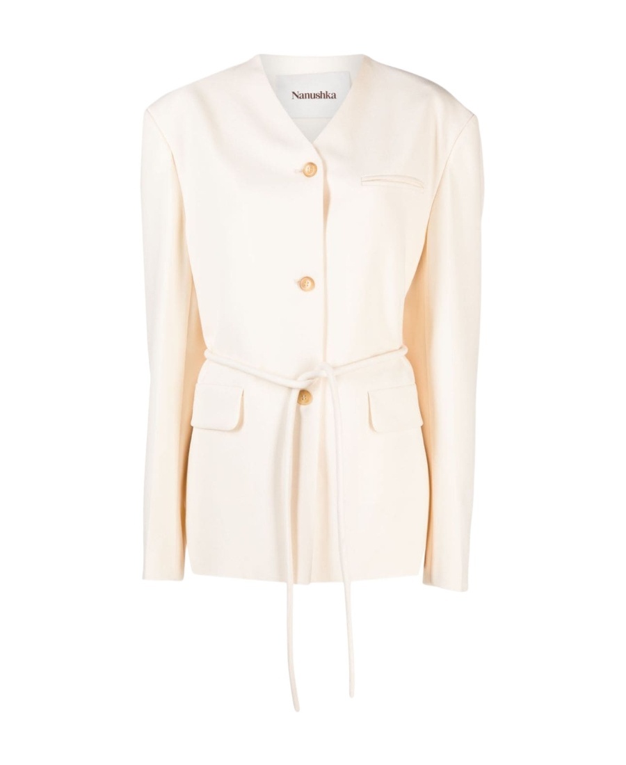 Nanushka Fem Belted Single-breasted Blazer In White