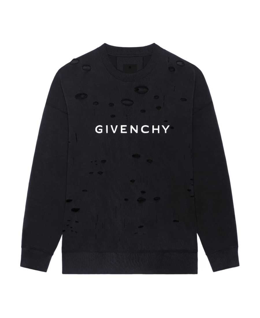 Givenchy Logo Printed Distressed Crewneck Sweatshirt In Black