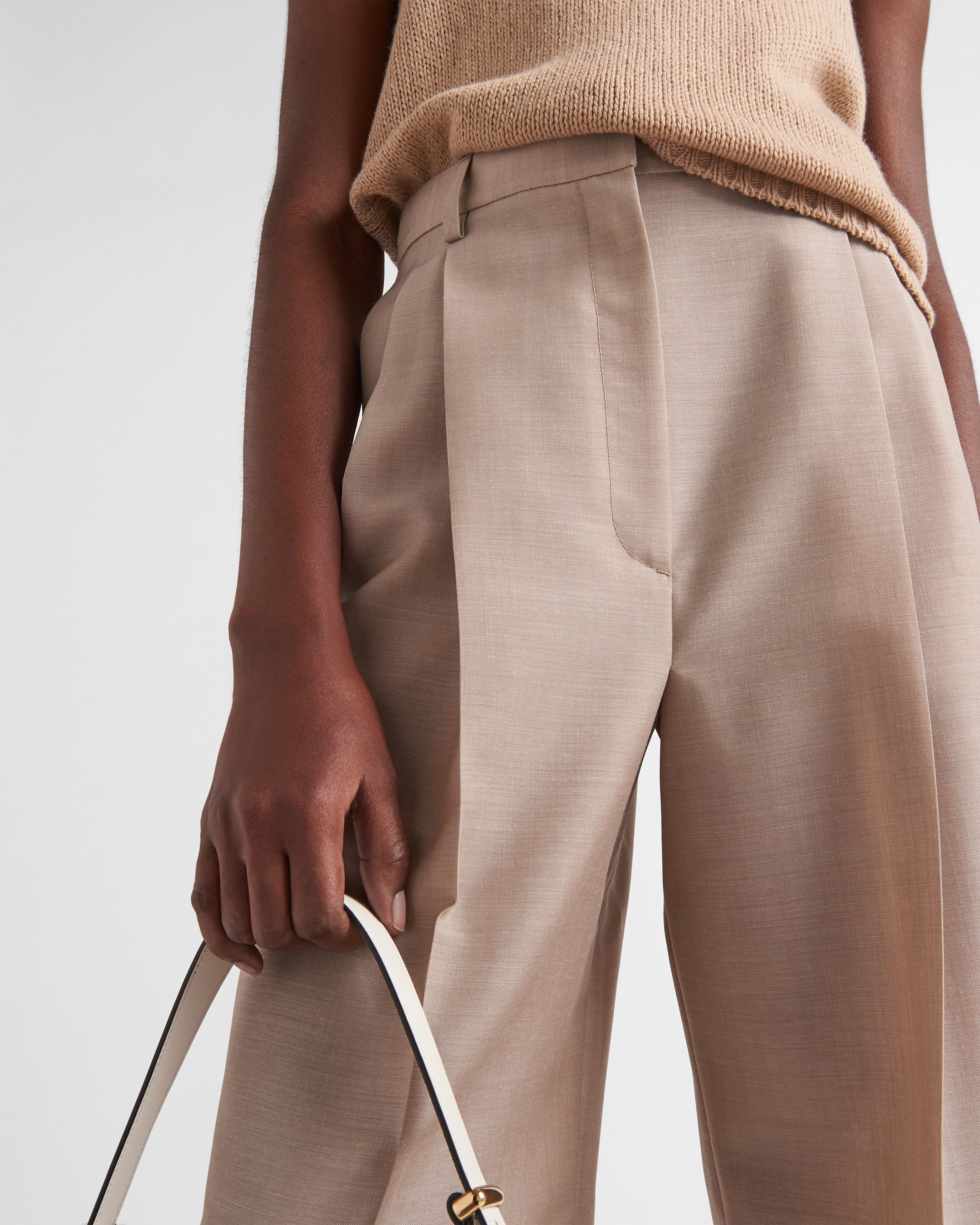 Prada Wool High-waisted Casual Pants In Rope Ash