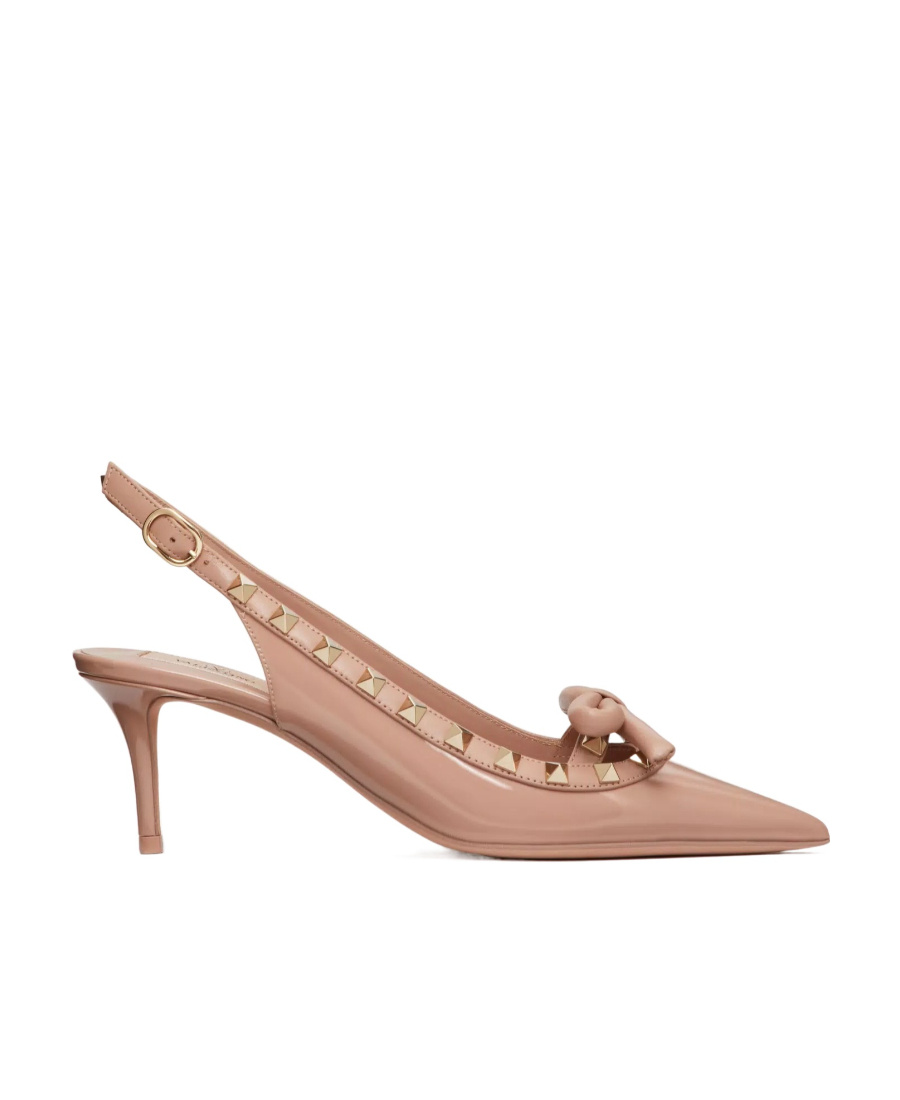Shop Valentino Rockstud Bow Slingback Patent Leather Pump 60mm In Nude