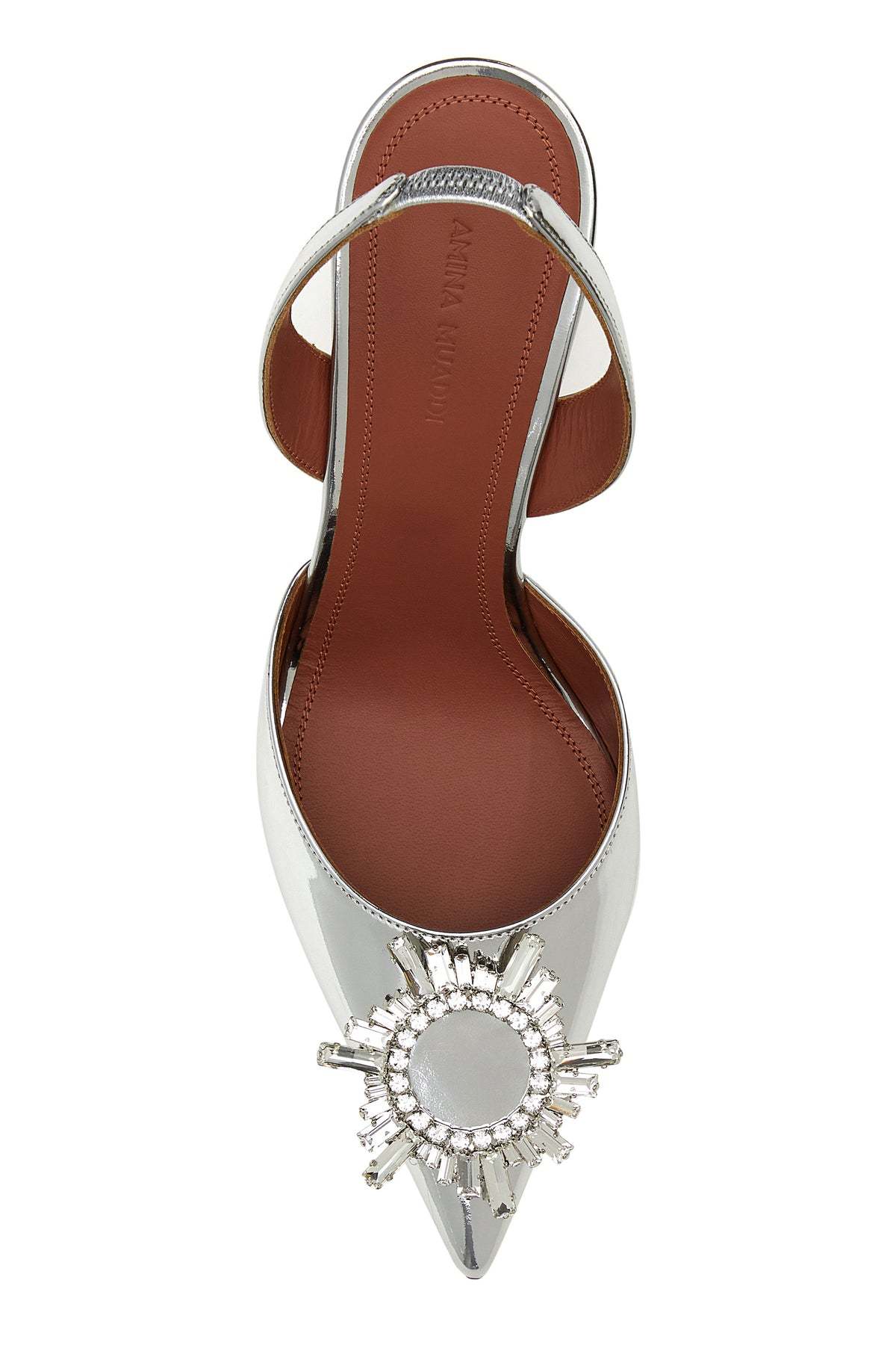 Amina Muaddi Rosie Sling 95 Dark Grey Mirror Patent Pumps In White