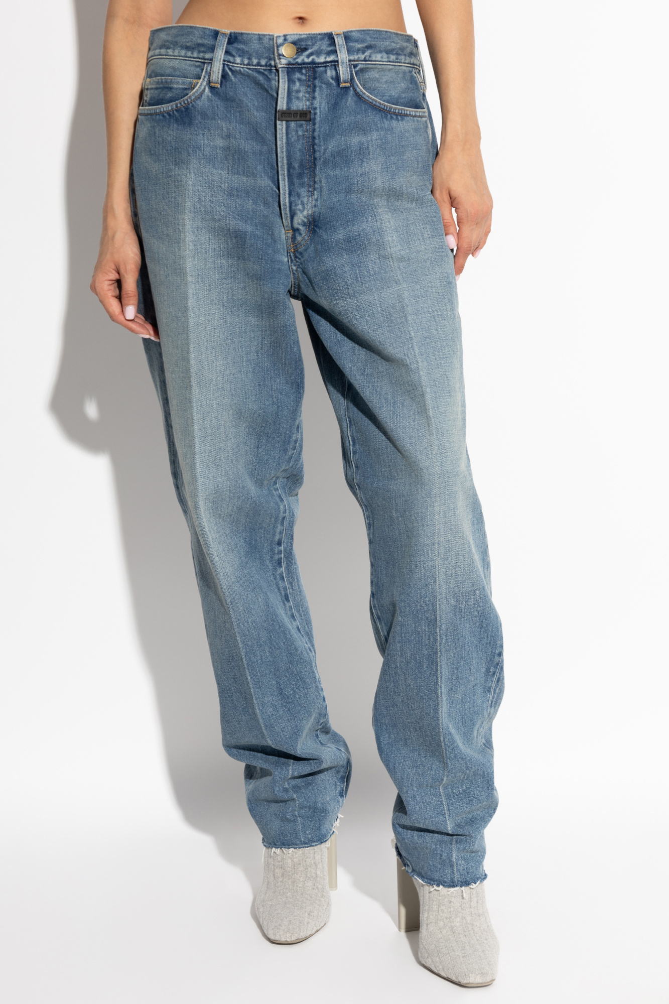 Fear Of God Logo Blue Jeans In Blue
