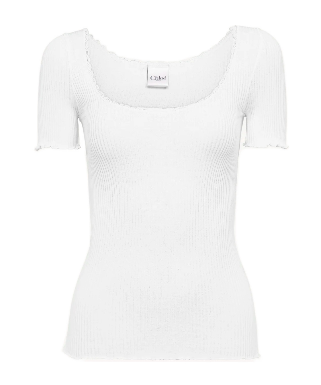 Chloé T-shirt Aderente In Cotone Con Scollo Profondo In White