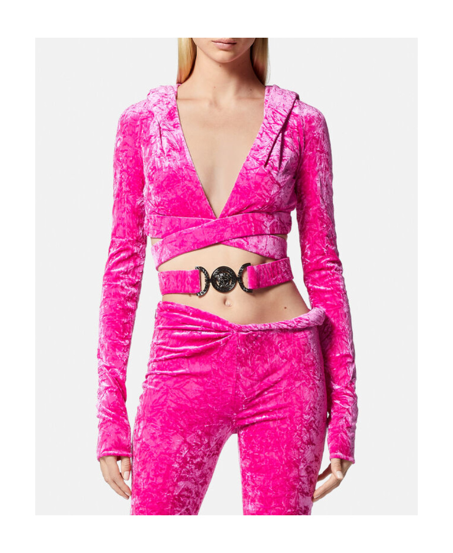 Versace Texturized Velvet Medusa Biggie Sweatshirt In Pink