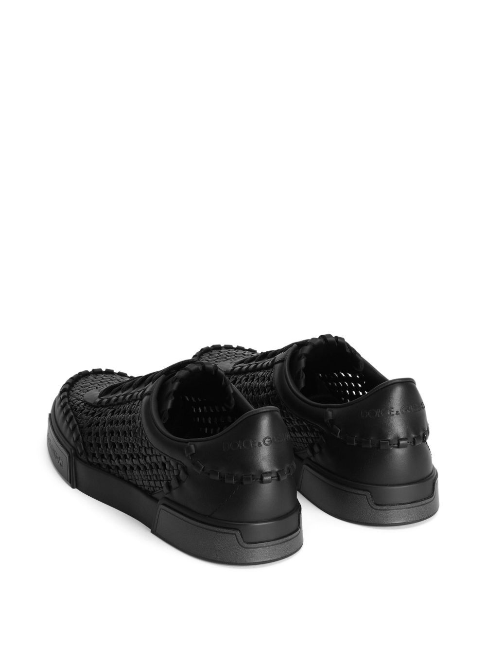Dolce & Gabbana Round Toe Leather Low Top Sneakers In Black
