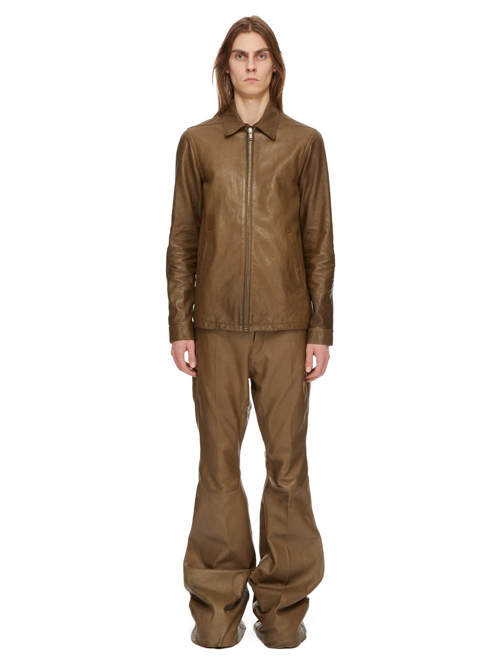 Rick Owens Long-sleeved Leather Jacket In Brown