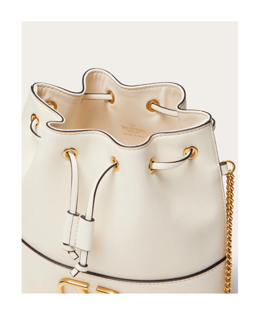Valentino Garavani Mini Bucket Bag In Nappa With Vlogo Signature Chain Woman Light Ivory Uni In Nude