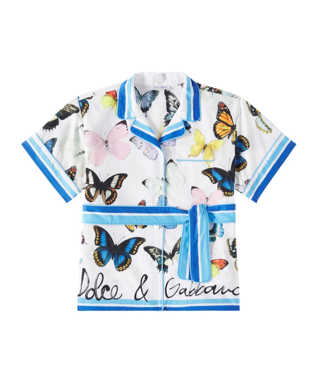 Dolce & Gabbana Kids' Printed Belted Cotton Poplin Shirt In Multi
