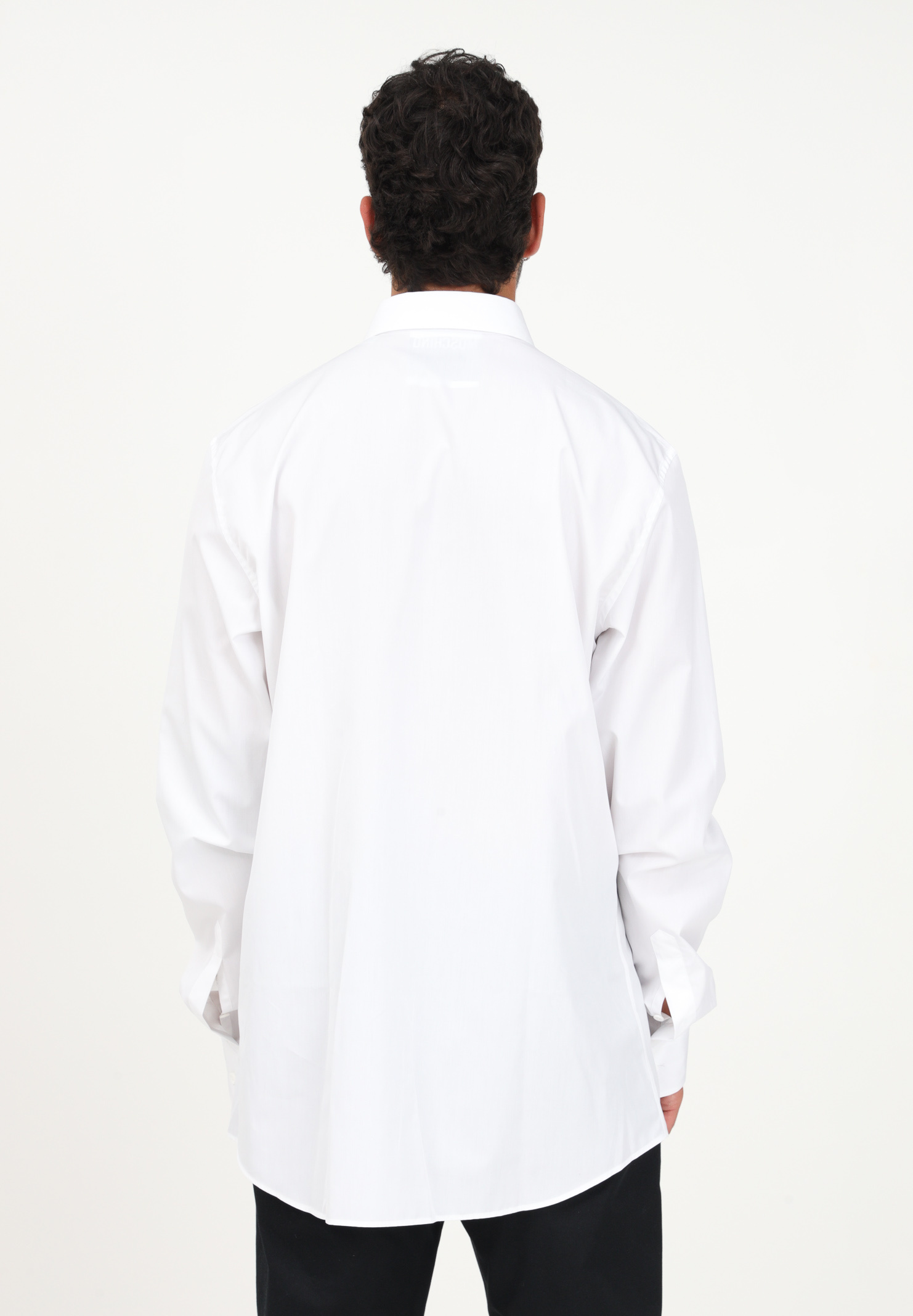 Moschino Logo-embroidered Long-sleeve Cotton Shirt In White