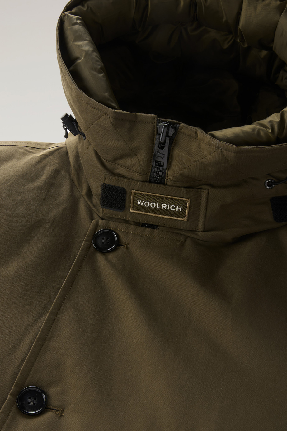Woolrich Feather Down Padded Parka With Concealed Hood In Green