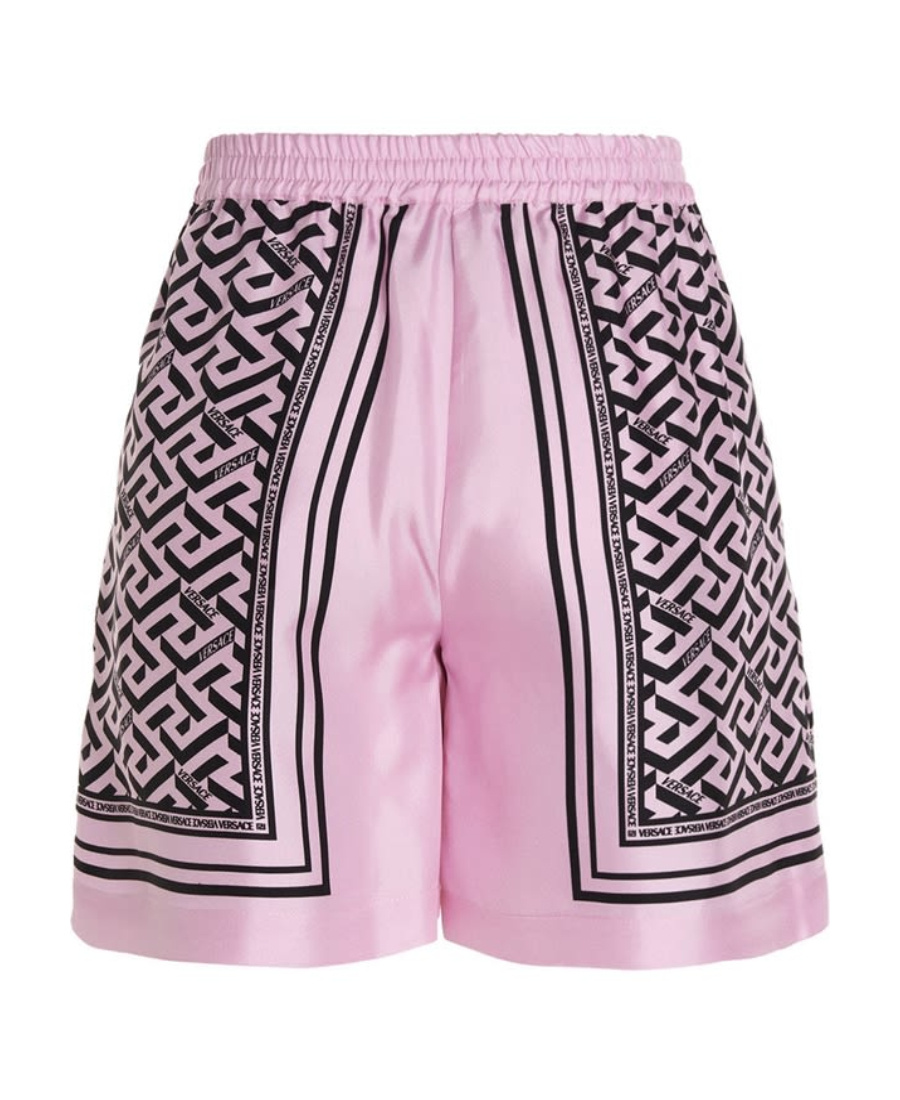 Versace La Greca Print Shorts In Pink