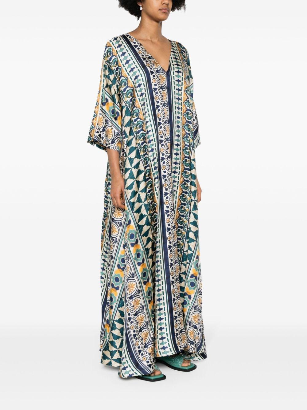 La Doublej Muumuu Geometric Silk Dress In Gray