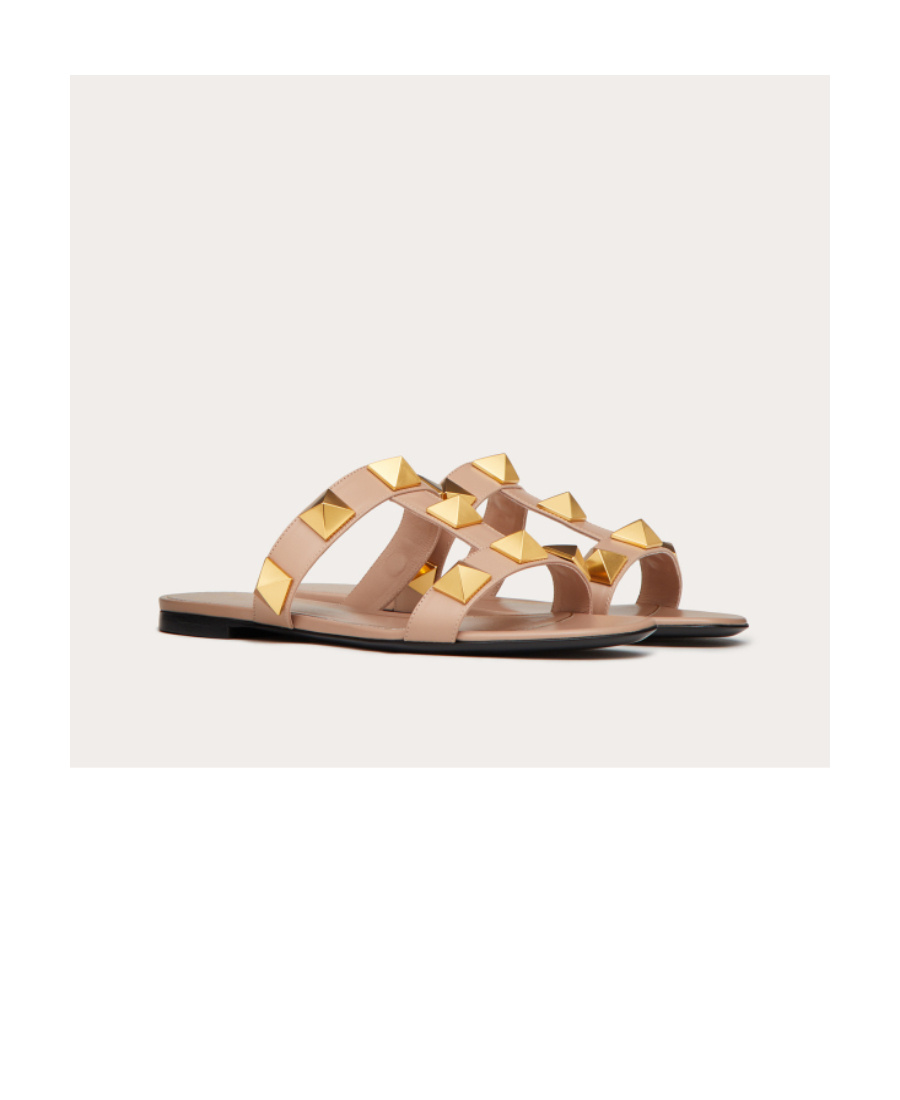 Shop Valentino Roman Stud Slide Sandals In Nude