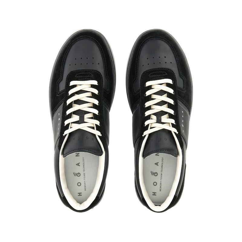 Hogan H-tv Smooth And Suede Leather Sneakers In Black