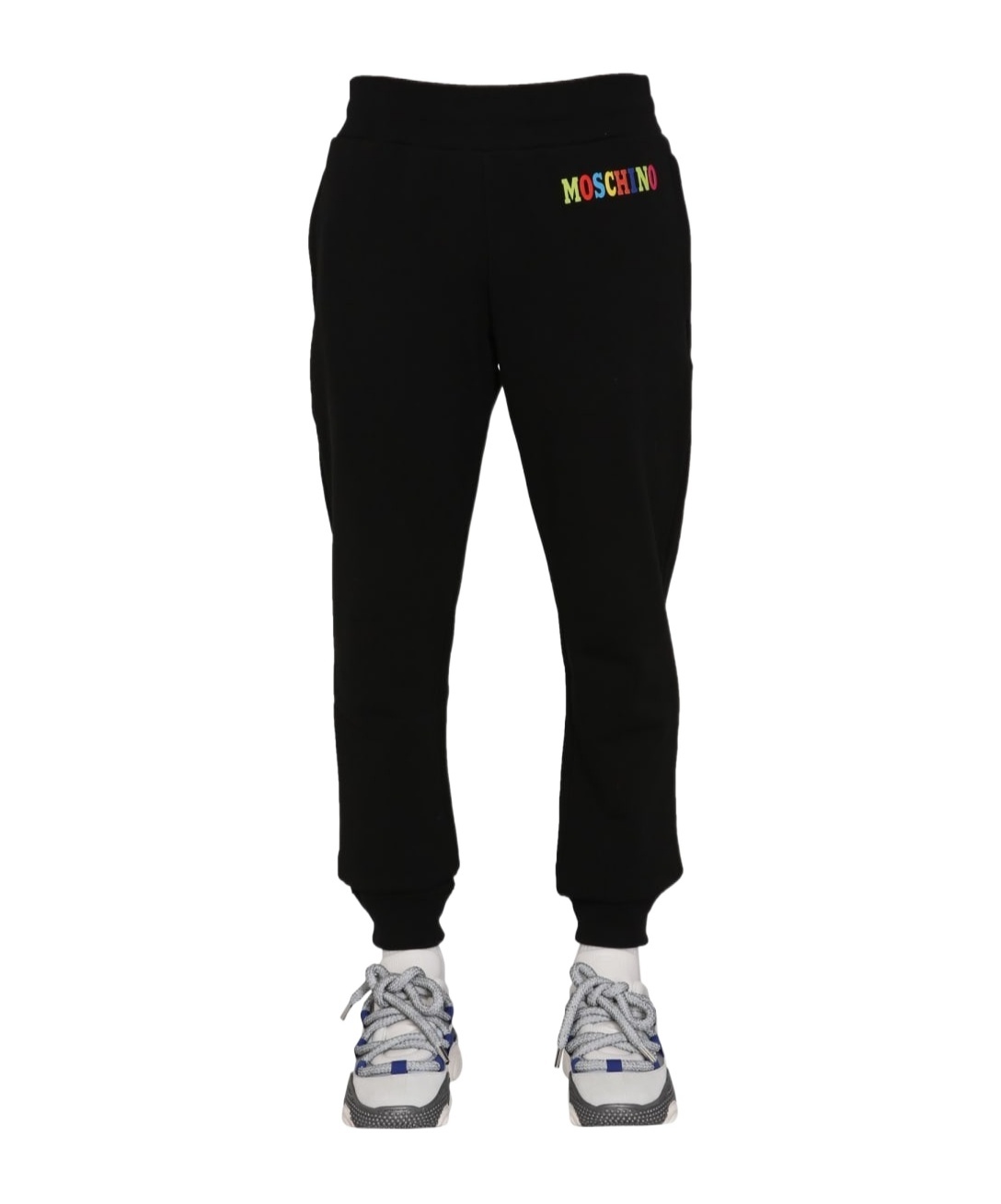 Moschino Multicolor Logo Jogging Pants In Black