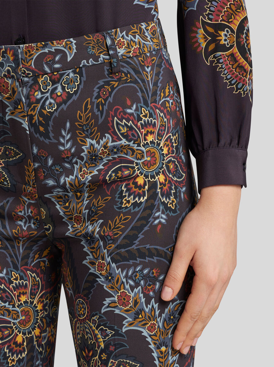 Etro Printed Stretch Viscose Pant In Black