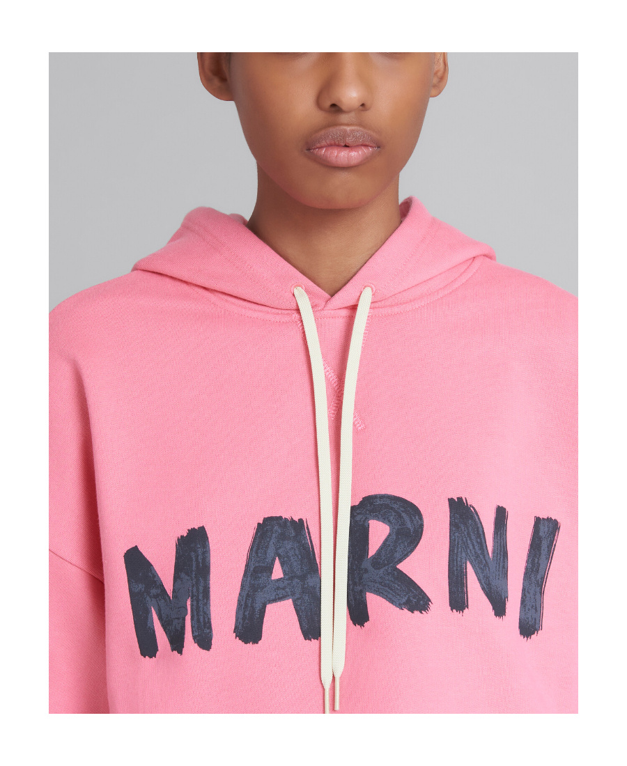 Marni Logo-print Short-sleeve Hoodie In Pink