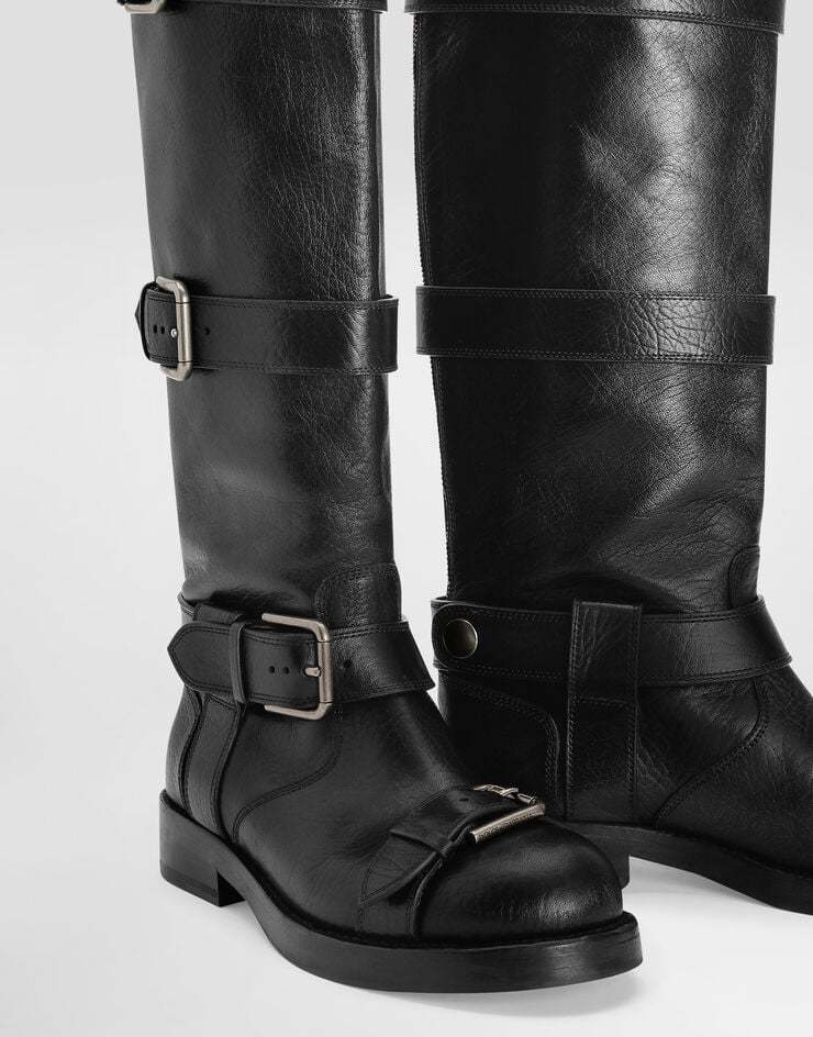 Dolce & Gabbana Over-the-knee Leather Boots Buckle Detail In Black