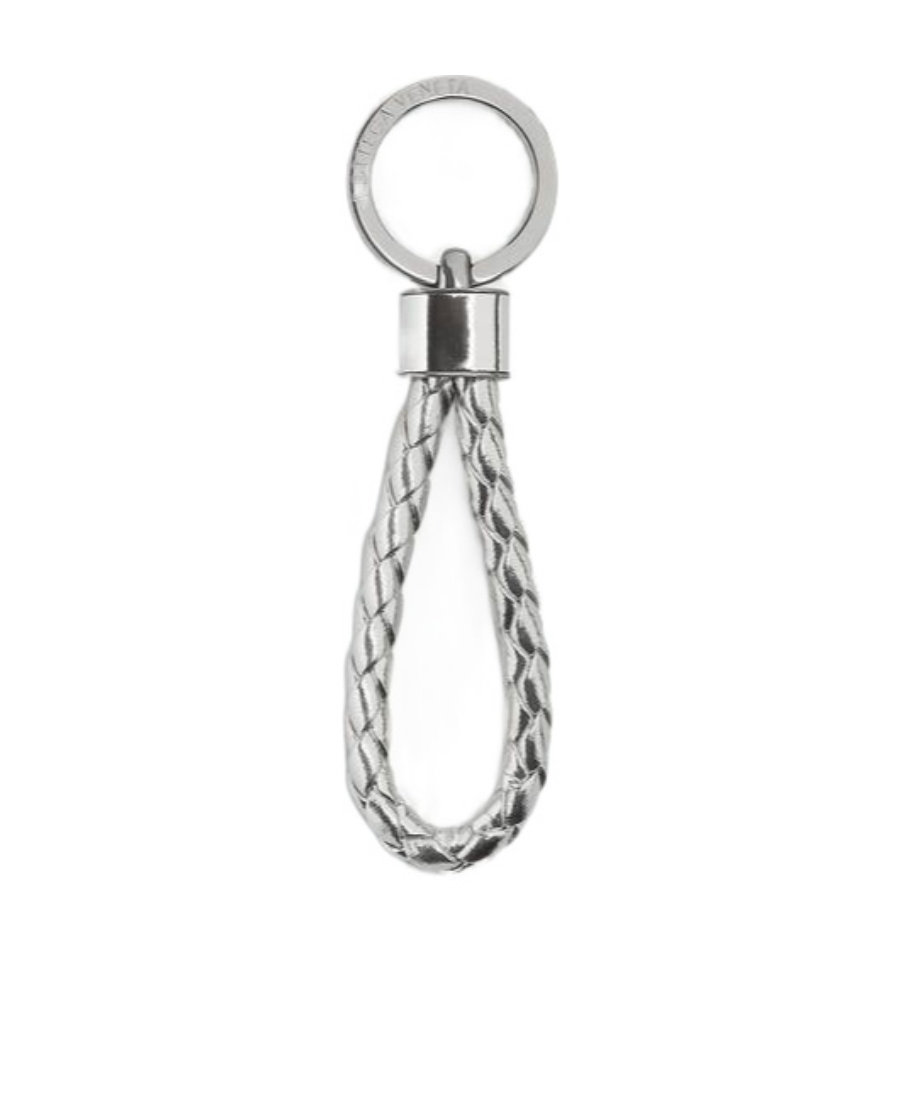 Bottega Veneta Knit Pattern Key Ring In Gray