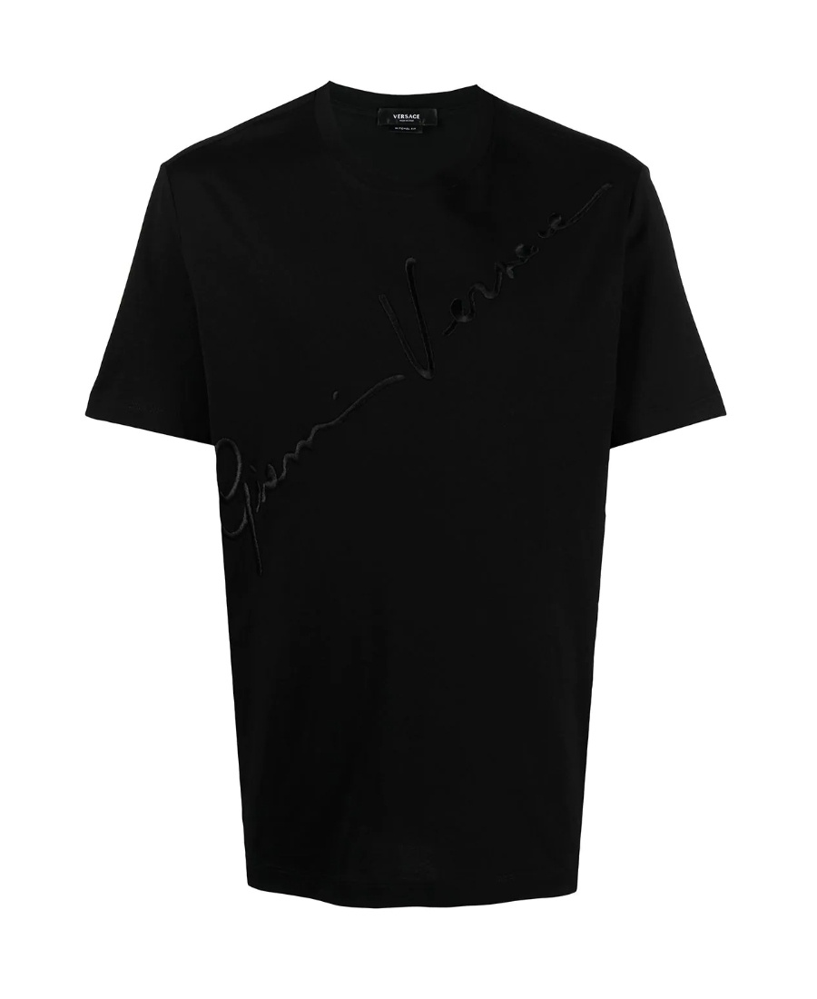 Versace Embroidered-logo Short-sleeve T-shirt In Black