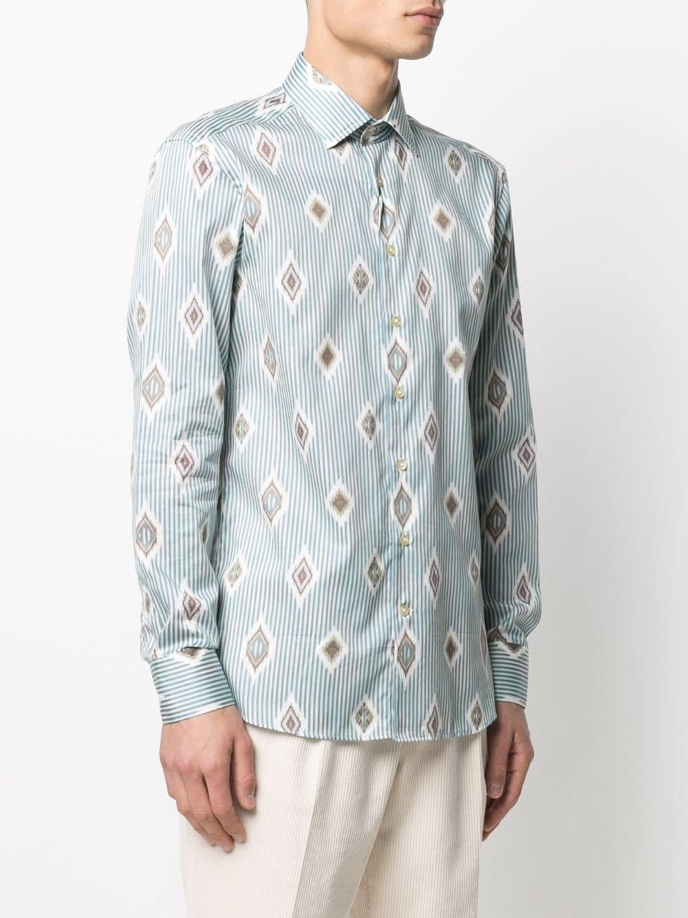 Etro Ikat-print Striped Cotton-poplin Shirt In Blue