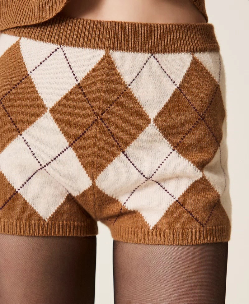 Twinset Diamond-patterned Jacquard Wool Blend Sweater In Brown