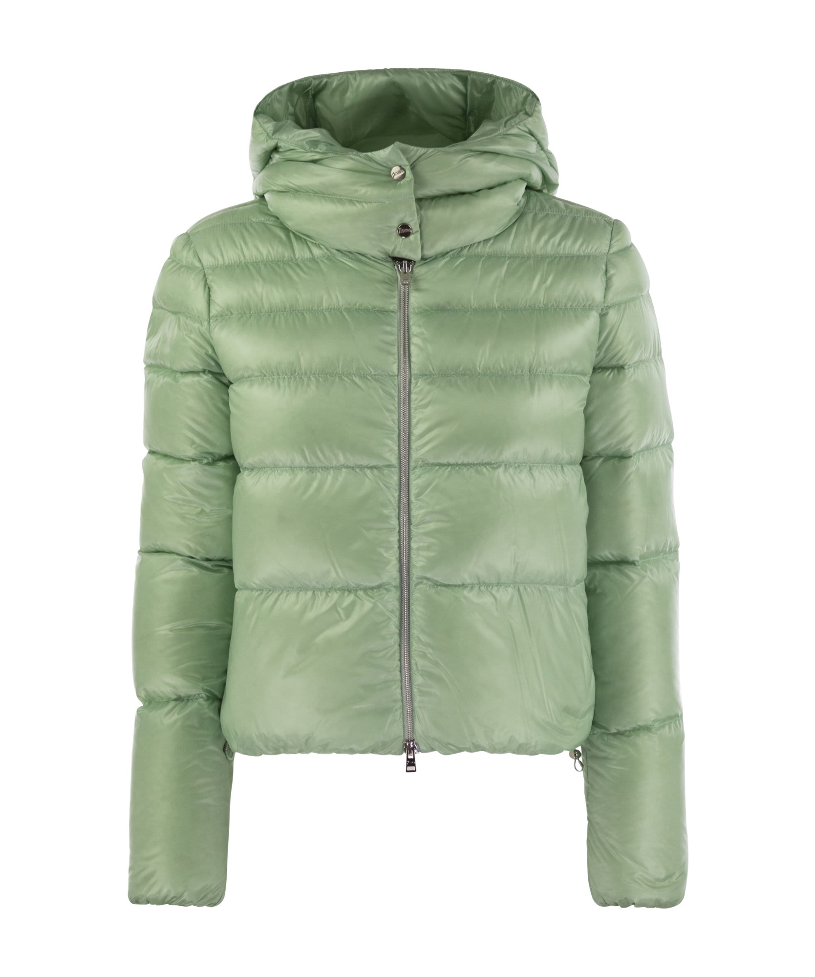 Herno Women Ultralight Nylon Bomber Jacket With Hood In Green