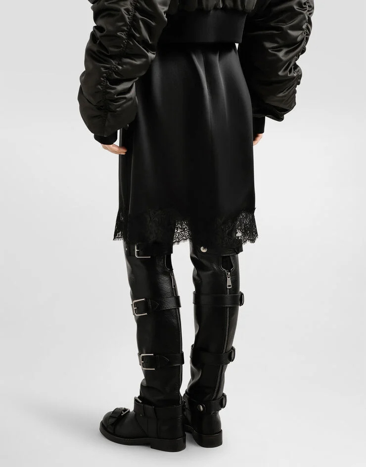 Dolce & Gabbana Lace-insert Satin Skirt In Black