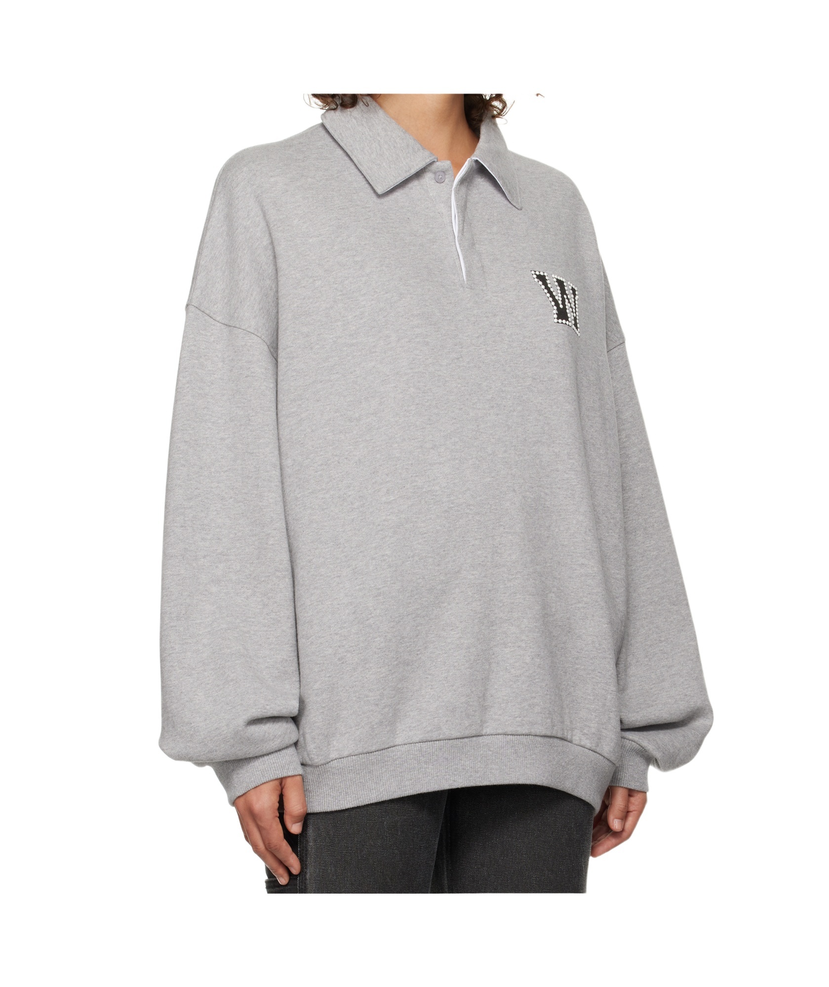 We11 Done Cotton Polo Sweatshirt With Signature Logo In Gray