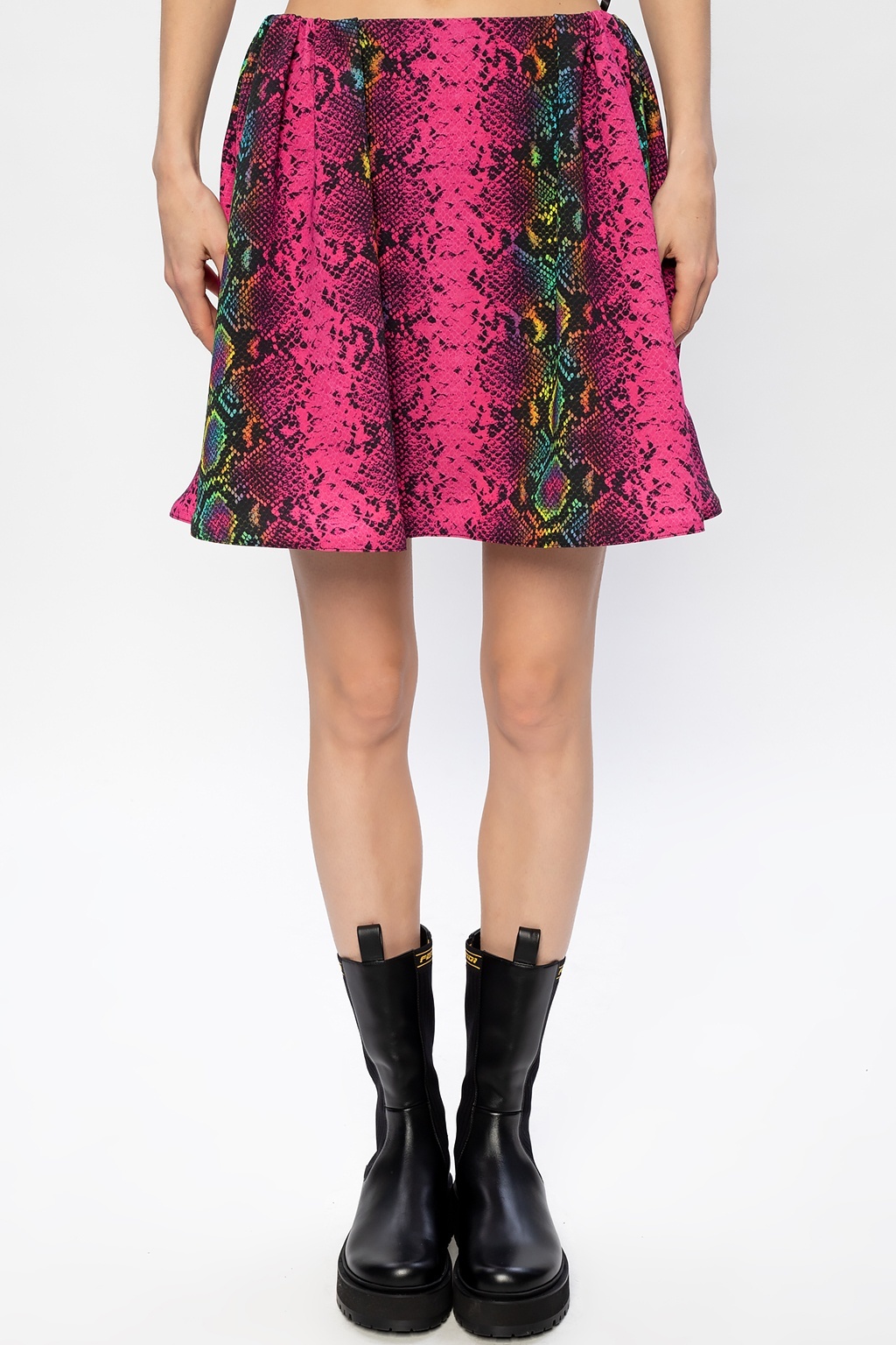 Versace Snakeskin Print Skater Skirt In Pink