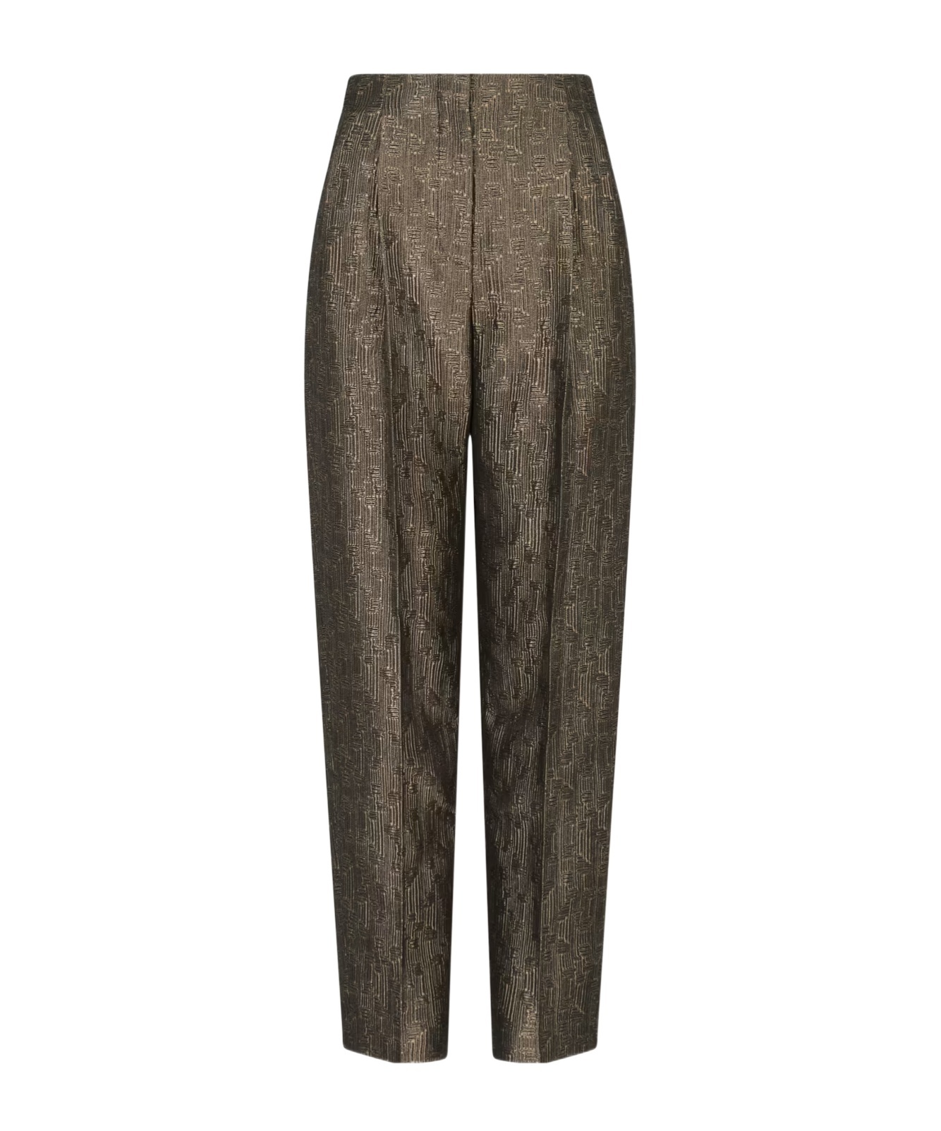 Giorgio Armani Jacquard Silk And Wool Single-pleat Trousers In Brown