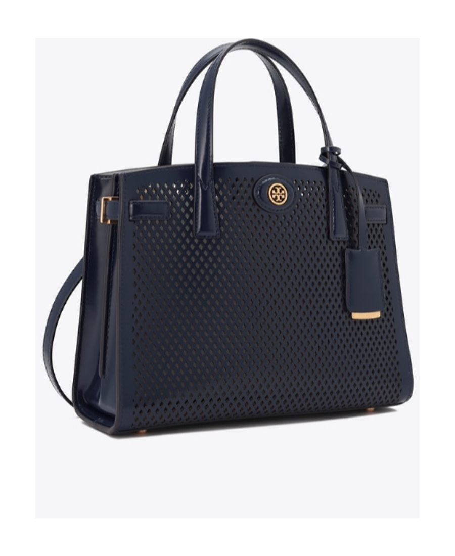 Tory Burch Small Robinson Perforated Tote Bag In Black