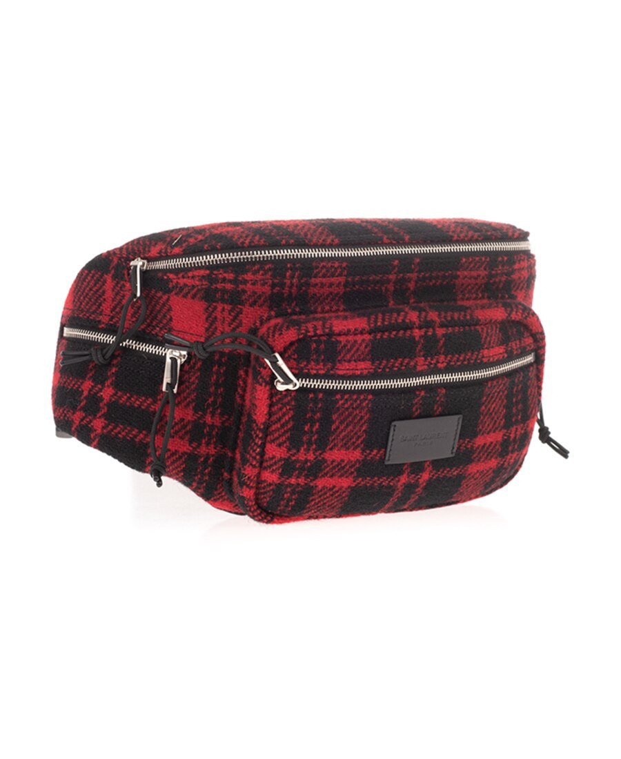 Saint Laurent Nuxx Tartan Belt Bag In Black