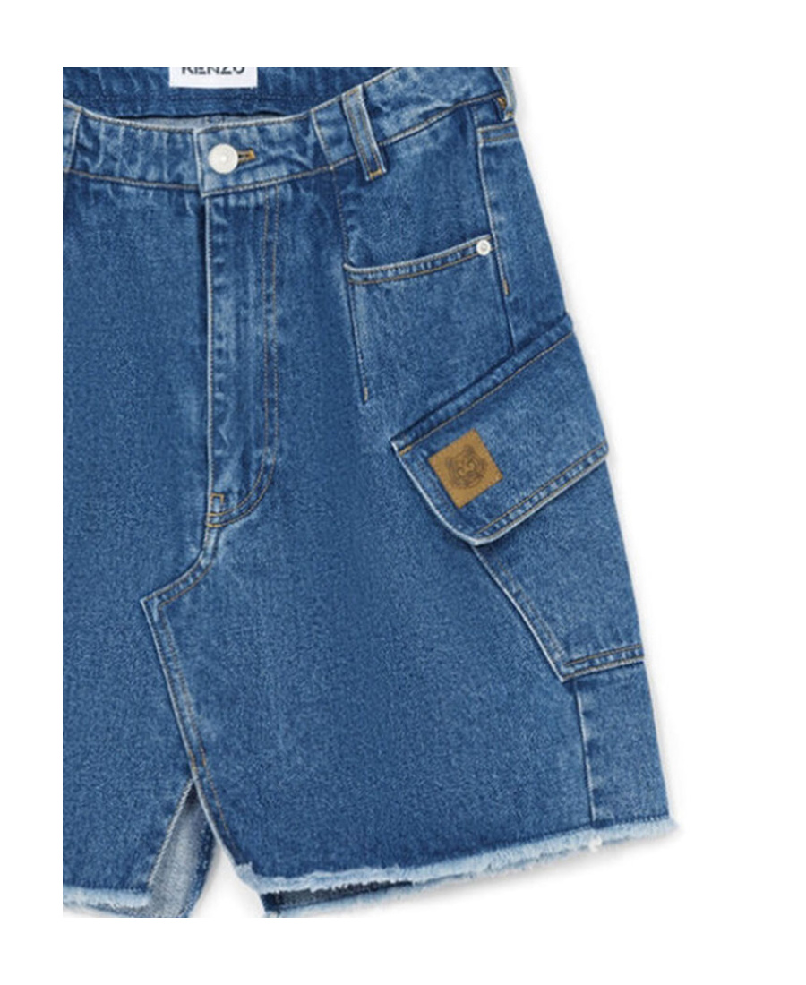 Kenzo Logo-patch Denim Mini Skirt In Blue