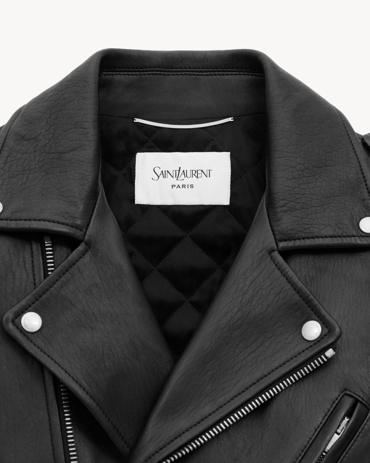 Saint Laurent Belted Leather Biker Jacket In Black