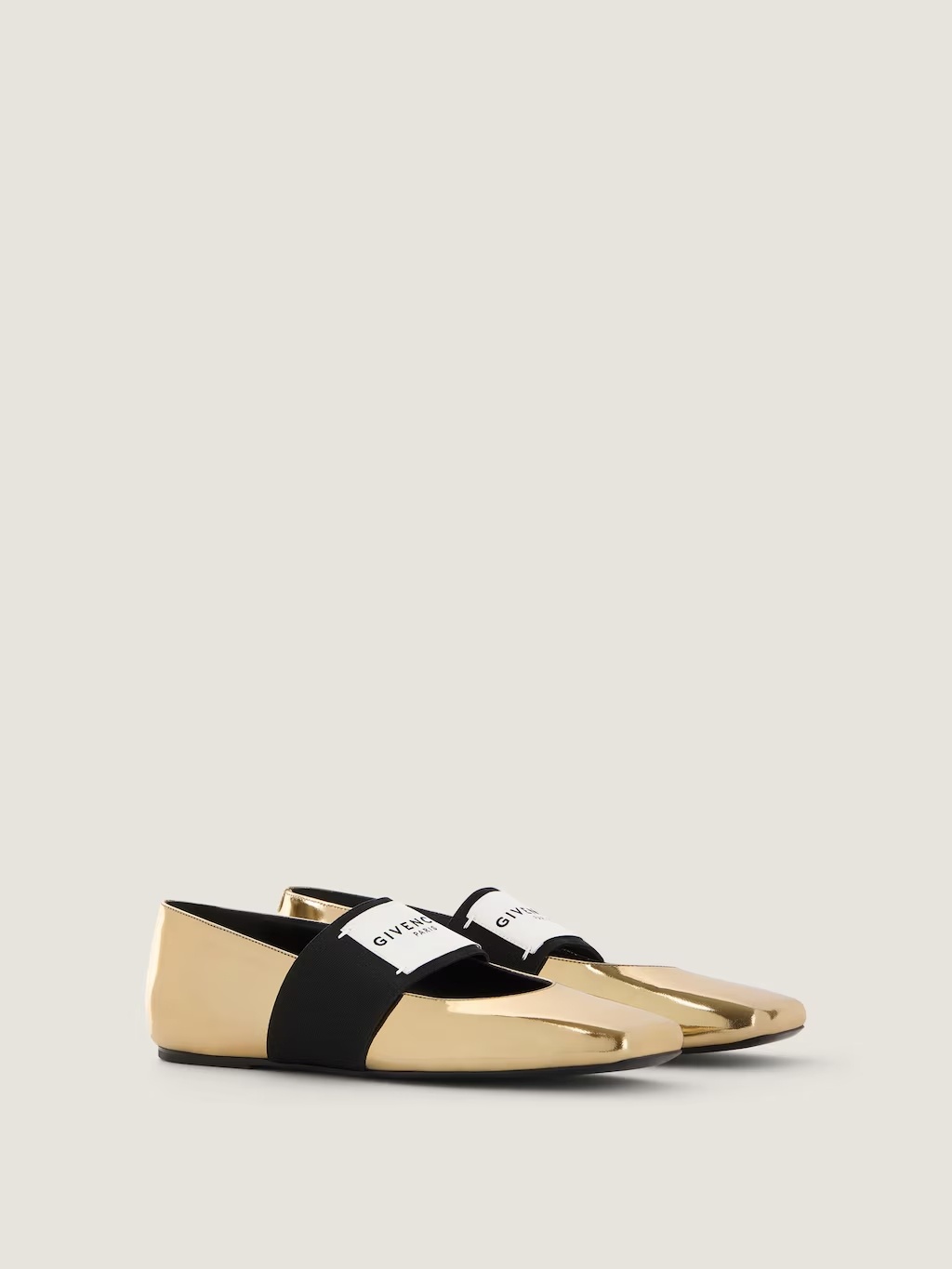 Givenchy Sliced Square Ballerinas In Mirror Effect Leather In Gold
