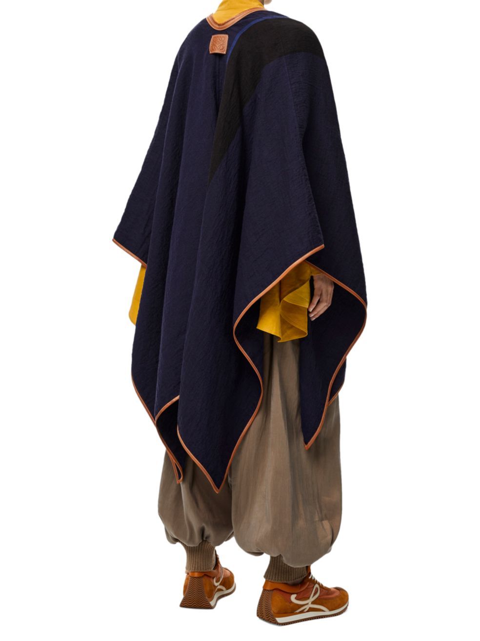Loewe Striped Flax Blended Letter Cloak In Black